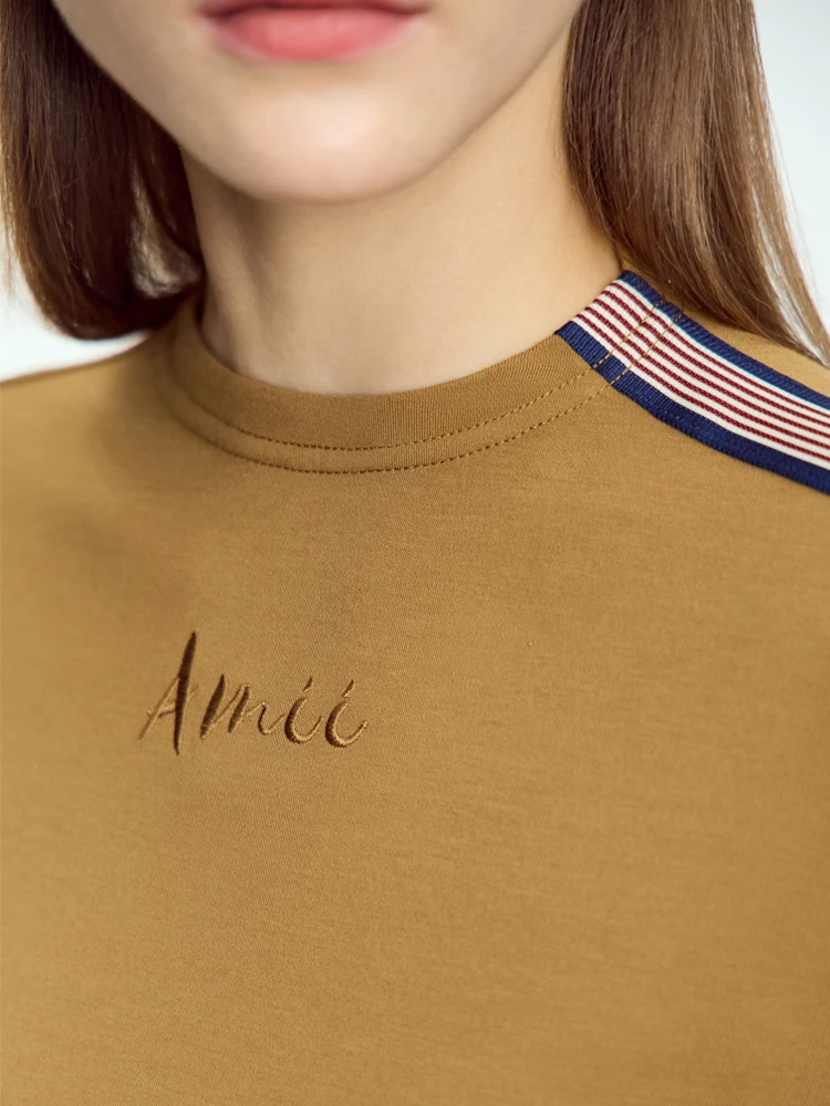 AMII Minimalism Long Sleeve T-shirt For Women 2023 Mock Neck Autumn New Casual Embroidery Slim Pullover Knitted Tops 12343039