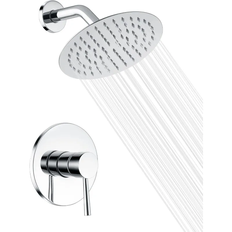 

Bathroom Shower Faucet with Valve, 8 Inch Rain Shower Head and Faucet Set Single Handle