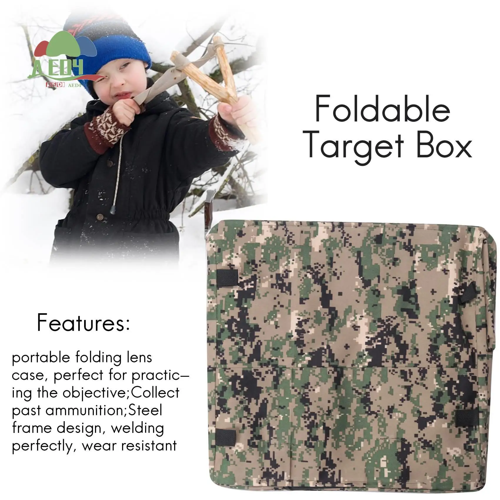 

AED4-Foldable Target Box Aim Practice Tool Sling Shot Ammo Recycle Archery Target Case With Silicone Target Buffer Cloth