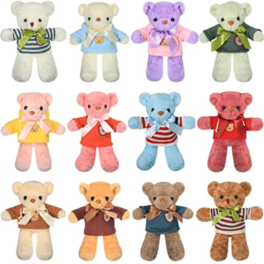 

12 Set Bear Stuffed Animal with Removable Clothes 12 Inch Soft Plush Toy in Various Colors Cute Gift for Boys Girls Baby Shower