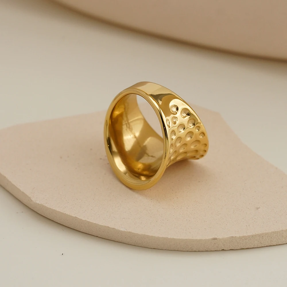 ENFASHION Anillos Mujer Wide Honeycomb Design Ring For Women Stainless steel 18K Plated Gold Fashion Cocktail Jewelry R254509