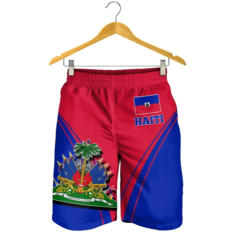 3D-print Haiti Nationale Embleem Vlag Heren Hawaiiaanse Strandshort Zomer Street Casual Sportkleding Gym Koffers Ijs Shorts Badpak