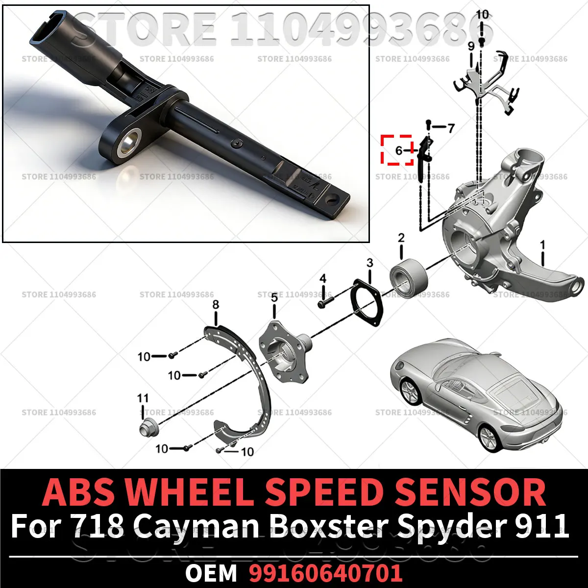 

For Porsche 2013-2025 718 Cayman Boxster Spyder (982 981) 2012-2019 911 (991) ABS WHEEL SPEED SENSOR Left/Right OEM 99160640701
