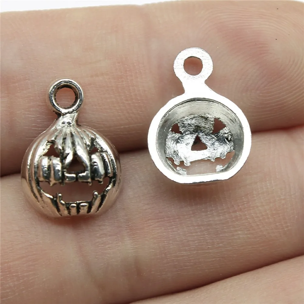 40pcs 16x12mm(0.63x0.47inch) Antique Silver Color Halloween Pumpkin Charms Zinc Alloy DIY Jewelry Findings Bulk