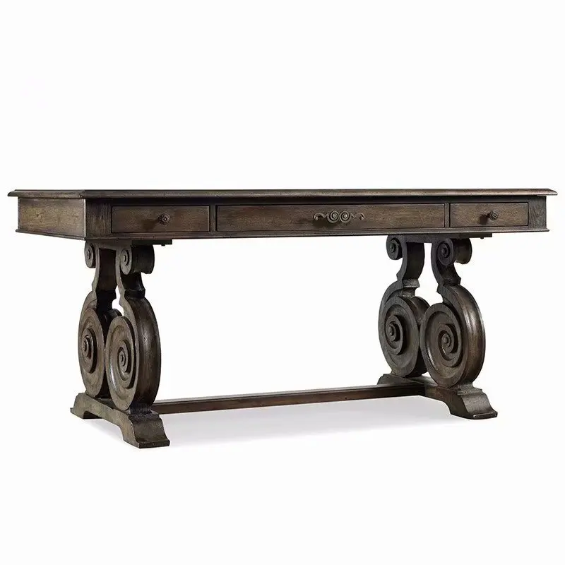 

Villa antique carved solid wood desk oak retro desk