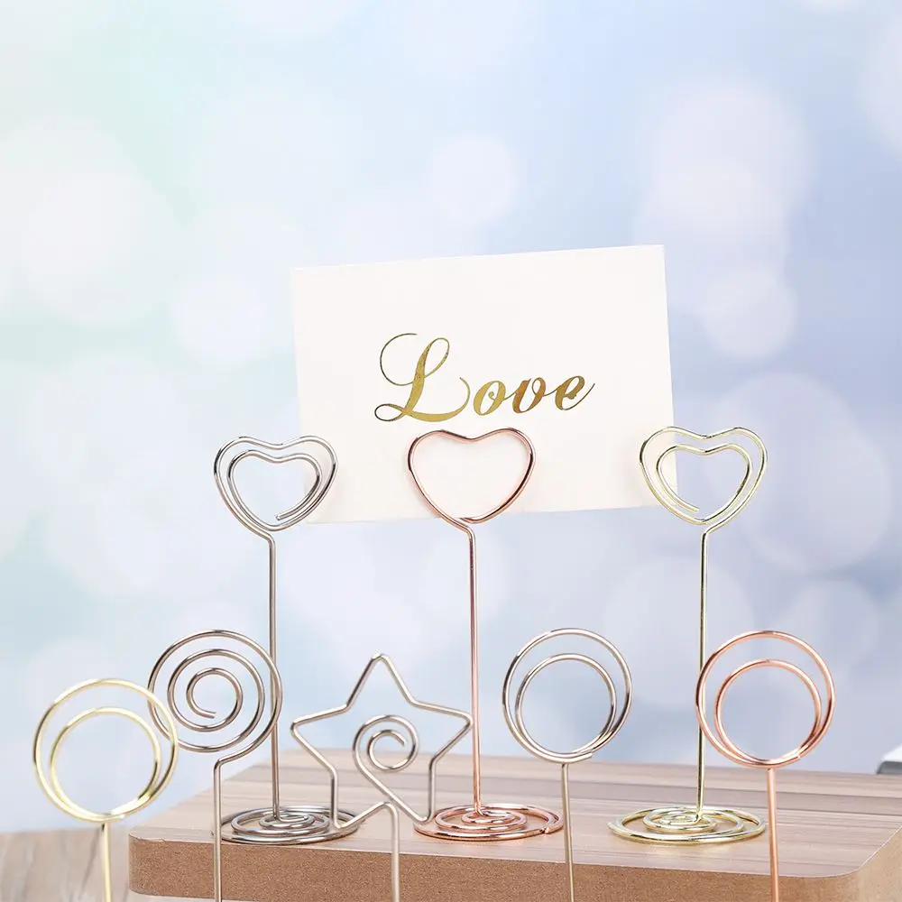 Clips de fotos en forma de corazón para decoración de escritorio, abrazaderas de tarjeta de lugar, soporte de números de mesa, suministros de boda románticos, moda