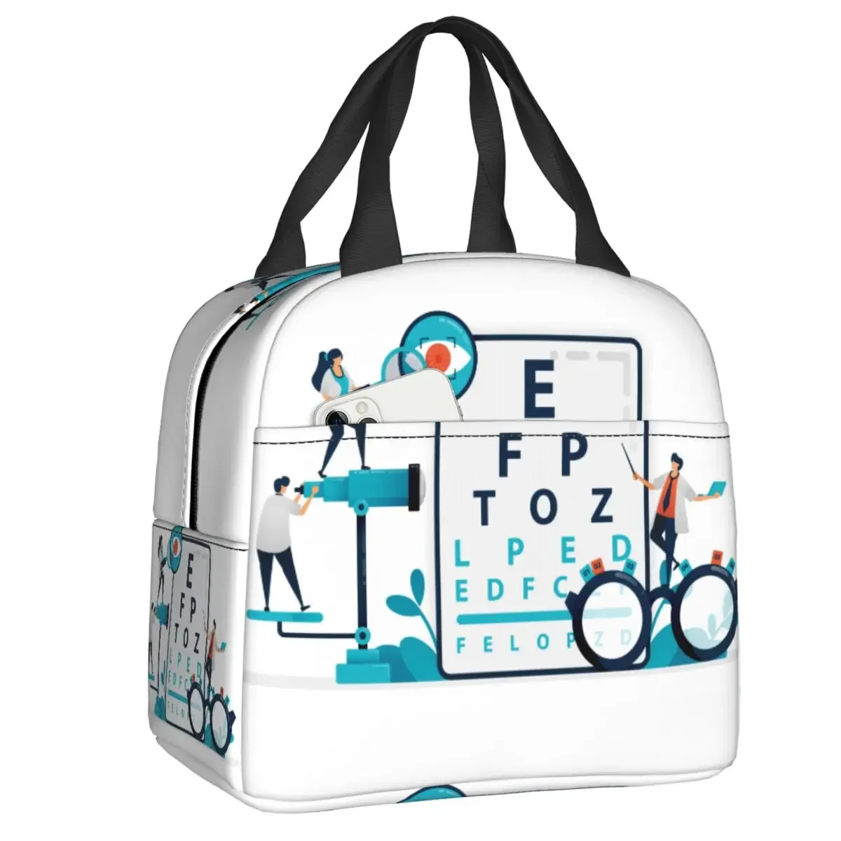 Custom Snellen Chart Eye Exam Thermal Insulated Lunch Bags Women Optometrist Lunch Tote for Work School Travel Storage Food Box