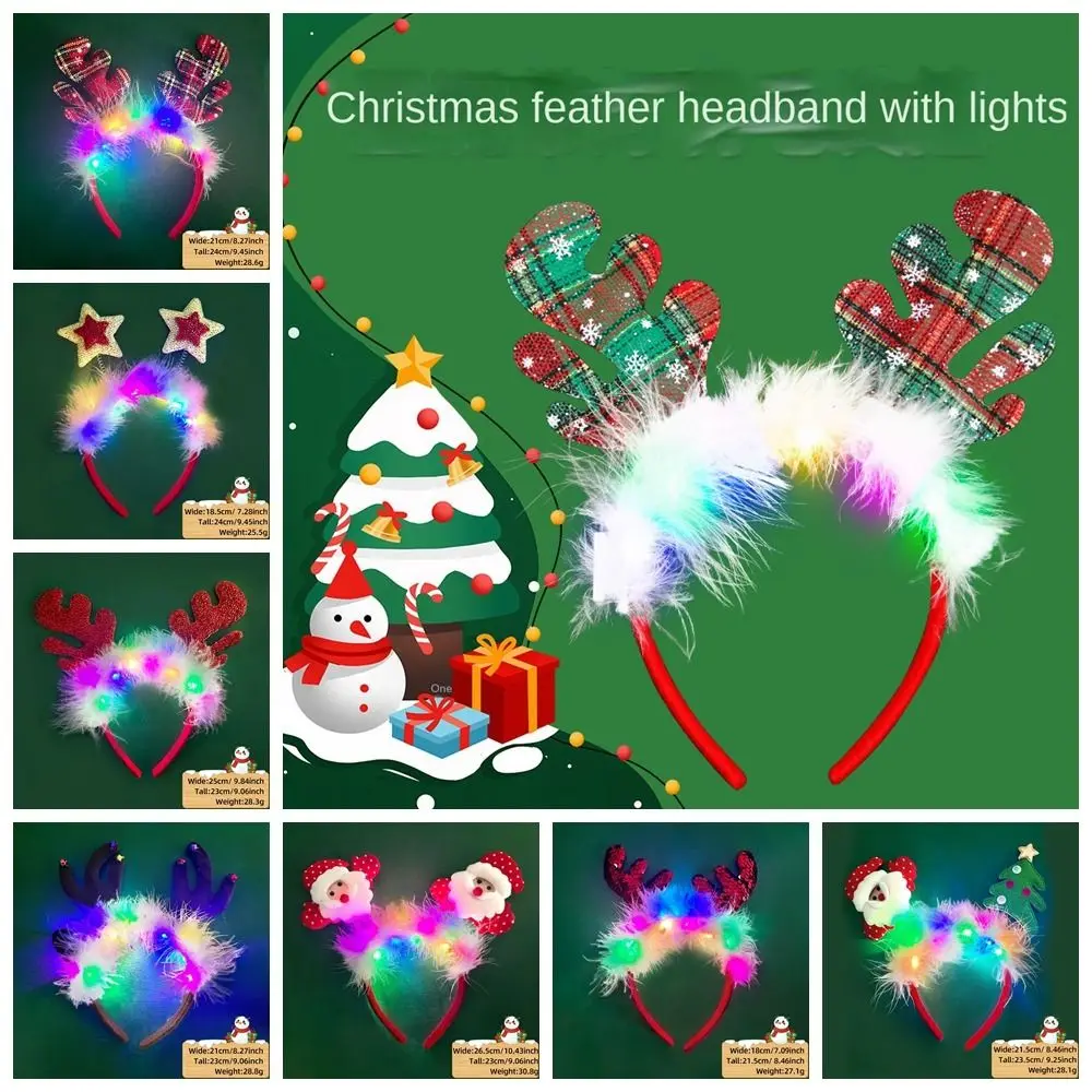 Tanduk LED ikat kepala Natal warna-warni hiasan kepala lampu LED ikat kepala Natal bersinar pohon Natal serpihan salju karet rambut