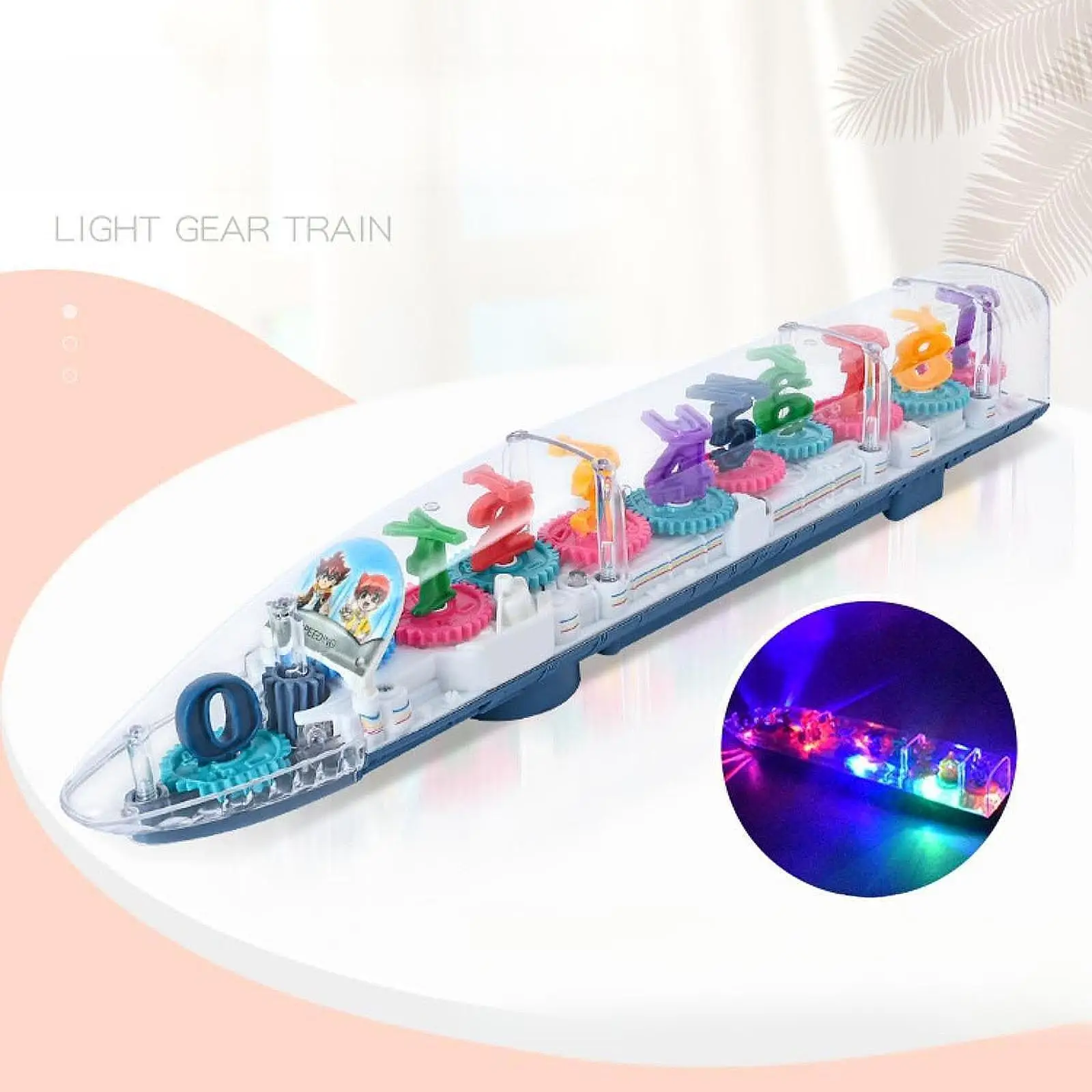 شفافة مع تروس متحركة للموسيقى، إضاءة ثلاثية الأبعاد، لعبة قطار كهربائية، لعبة قطار ثلاثية الأبعاد للأطفال والأولاد والبنات هدية #1