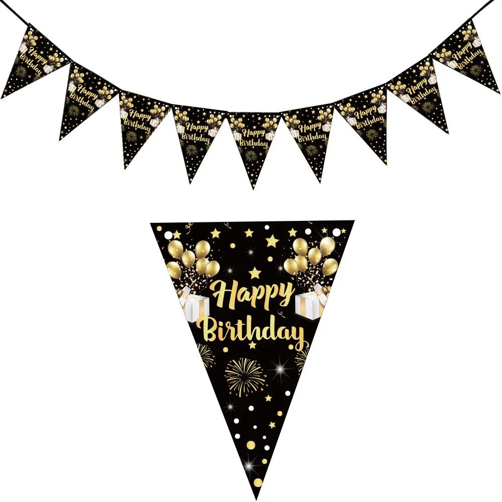 الذهب الأسود سعيد 18th 30 40 50 60 70 80 عيد ميلاد مثلث العلم راية الرايات لحفلة الذكرى لتقوم بها بنفسك لوازم الديكور