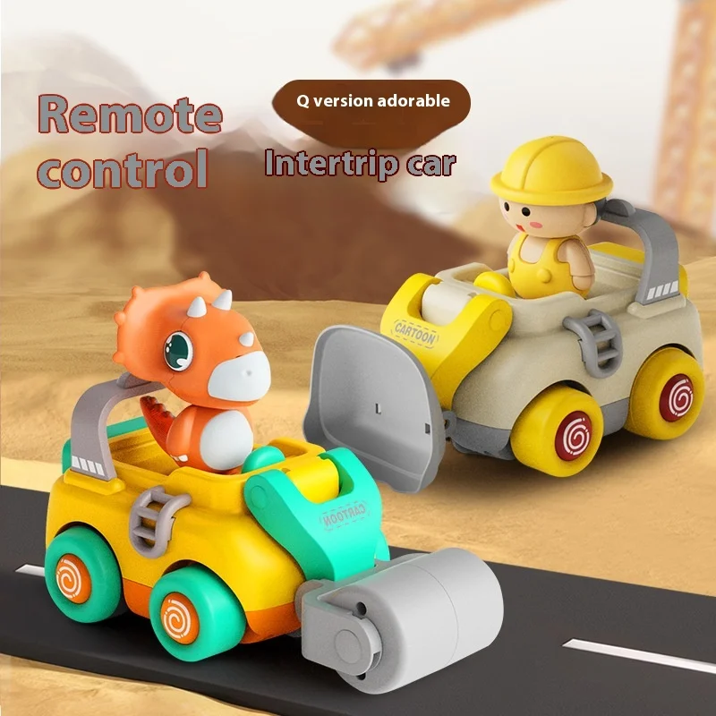 Voiture électrique télécommandée de dinosaure de bande dessinée pour des enfants, bulldozer d'ingénierie, voiture de bébé de jouet de passe de 2, cadeau d'anniversaire