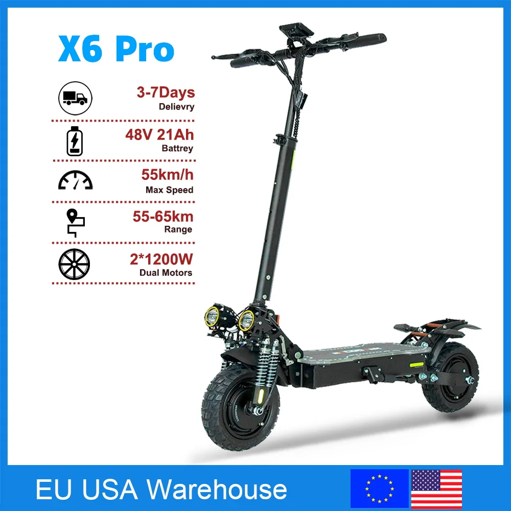 Dual-Motor 2-Wheel Foldable Off Road 48v 2400W Folding Electric Scooter Dual Hub Powerful Fast Speed for Adult E Scooter