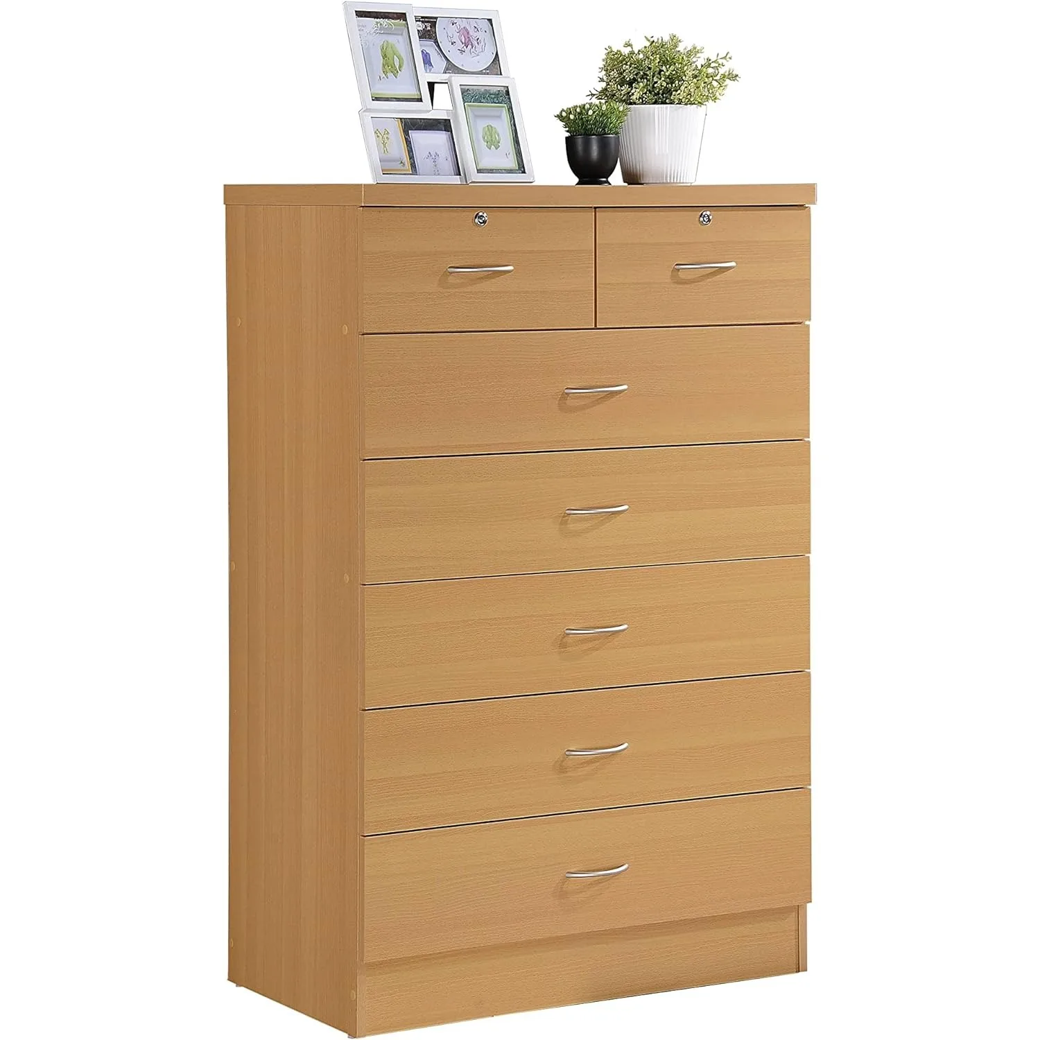 

HODEDAH 7 Drawer Wood Dresser for Bedroom 31.5 inch Wide Chest of Drawers with 2 Locks on the Top Storage Organization