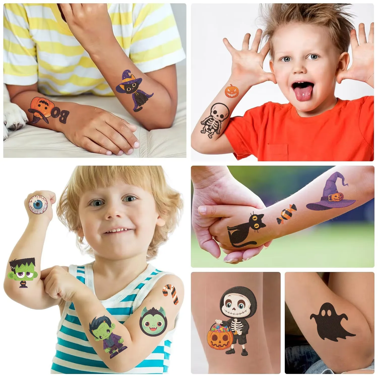 10 Sheets Halloween Pumpkins Ghost Tattoo Sticker Temporary Fake Tattoo Arm Hands Body Waterdichte Tatouages Pour Kids Toy Gift
