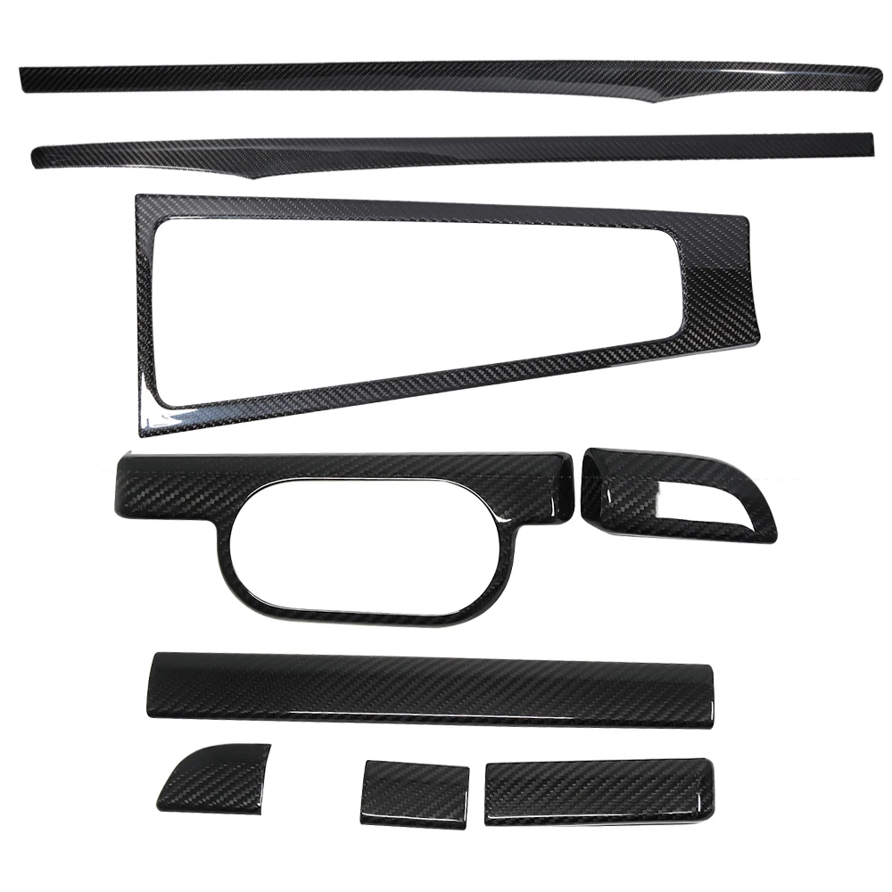 مجموعات داخلية من ألياف الكربون الجافة لوحدة التحكم المركزية والعتاد التحول لوحة لوحة القيادة شريط الباب غطاء الكسوة ل 718 Boxster كايمان #3