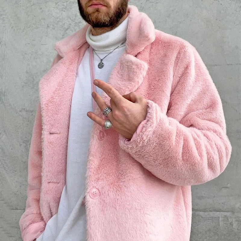 

Men's Lapel Plush Teddy Fleece Jacket - Soft Fluffy Button Down Warm Coat for Fall Winter Streetwear