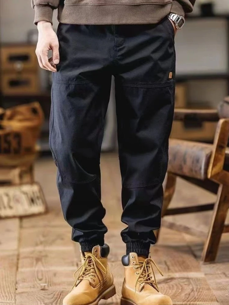 Winter Mens Loose Cuffed Pants with Fleece Lining Vintage Work Inspired Trousers Casual Cargo Style for Everyday Outdoor Use​