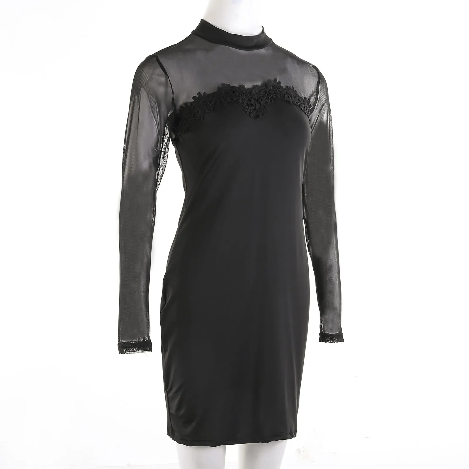 Robe de soirée en maille à manches longues pour femmes, voir à travers la batterie, mini robe de club, robes élégantes, sexy