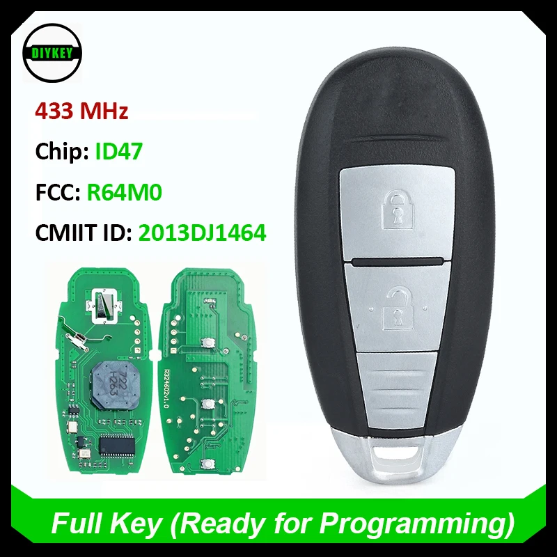 DIYKEY CMIIT ID: 2013DJ1464 ,FCCID: R64M0 37172-54P01 Smart Remote Car Key 2 Button for Suzuki Vitara 2015+ 433MHz ID47 Chip