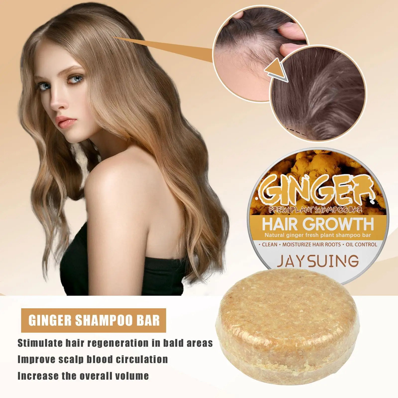 

JAYSUING Anti Hair Loss Ginger Shampoo Thick Moisturizing Shampoo Bar Hair Scalp Massage Conditioning Shampoo Bar