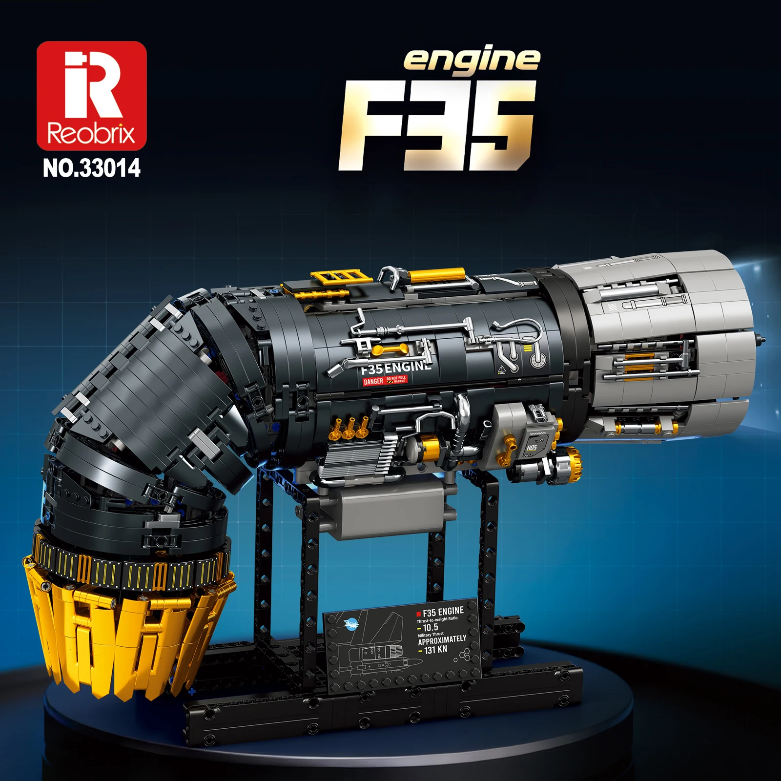 Reobrix 1812 STKS 1:17 F35 900 Turbofan Motor Model Kit Elektrische Versie Technische Bouwsteen Bakstenen MOC Speelgoed Voor Volwassenen Kinderen