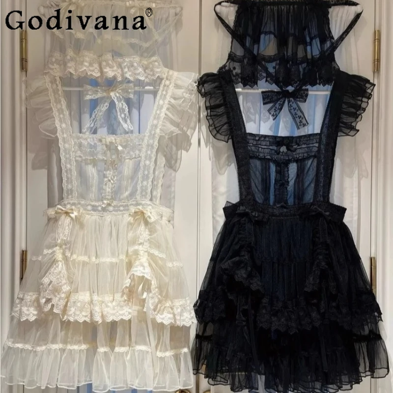 

Lolita White Matching Apron Dress for Female Japanese Style Sweet Cosplay Apron Women's Sleeveless Lace Fairy Apron Dress
