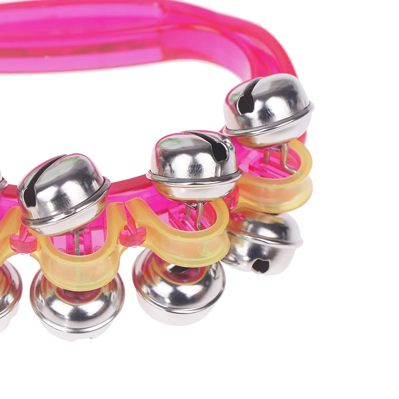 5 colori doppia fila di metallo jingles tenuto in mano percussioni mezza luna tamburelli strumento musicale per la scuola materna campana a mano giocattolo