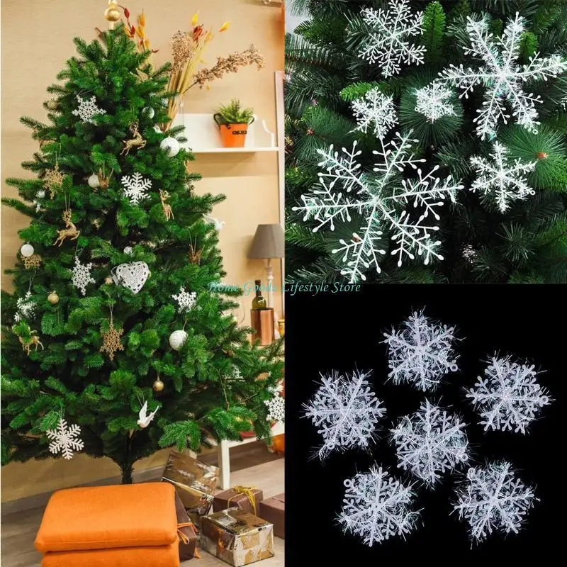 E74E Christmas Snowflake Ornaments 6 Pcs Outdoor Yard Decor Hanging Art Crafts for Xmas Tree Home Office Living Room Decor