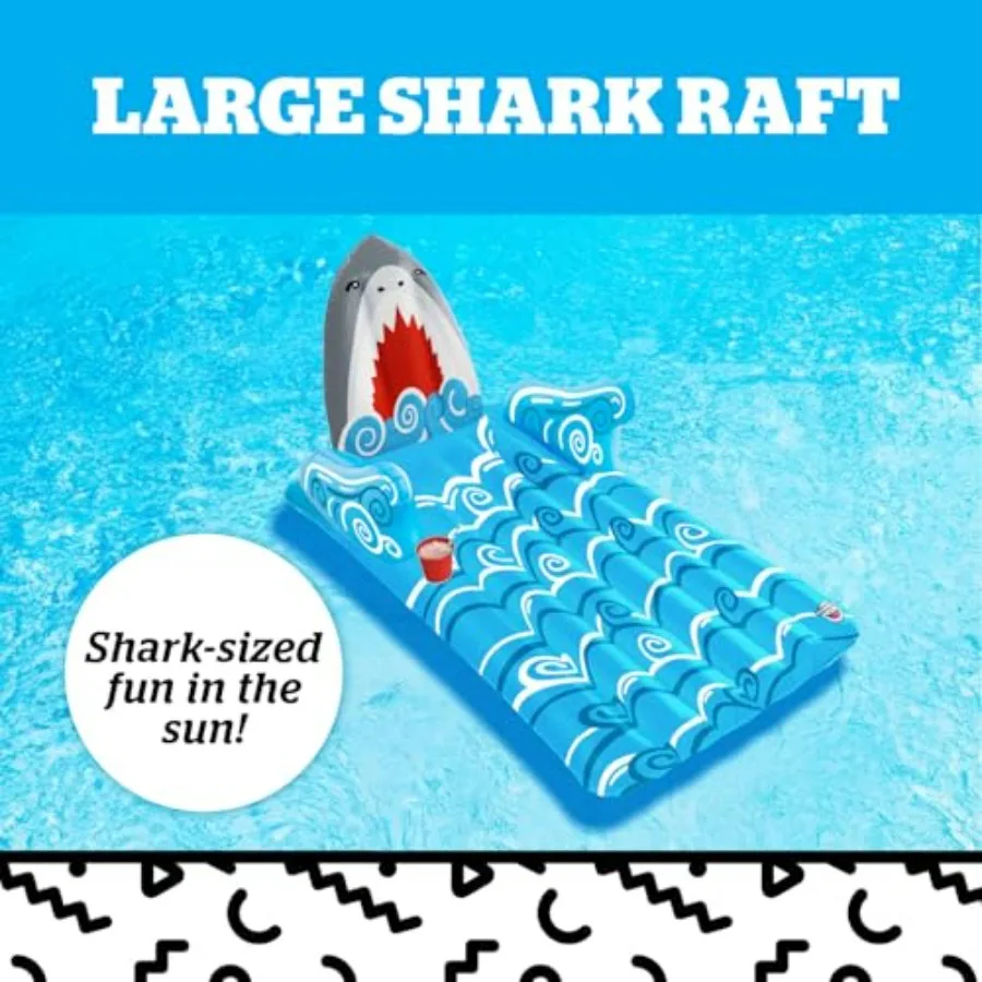 Pool Float for Summer Pool Party, Durable Vinyl, Blue, Extra-Large Lounge Raft with Comfortable Backrest and Armrests