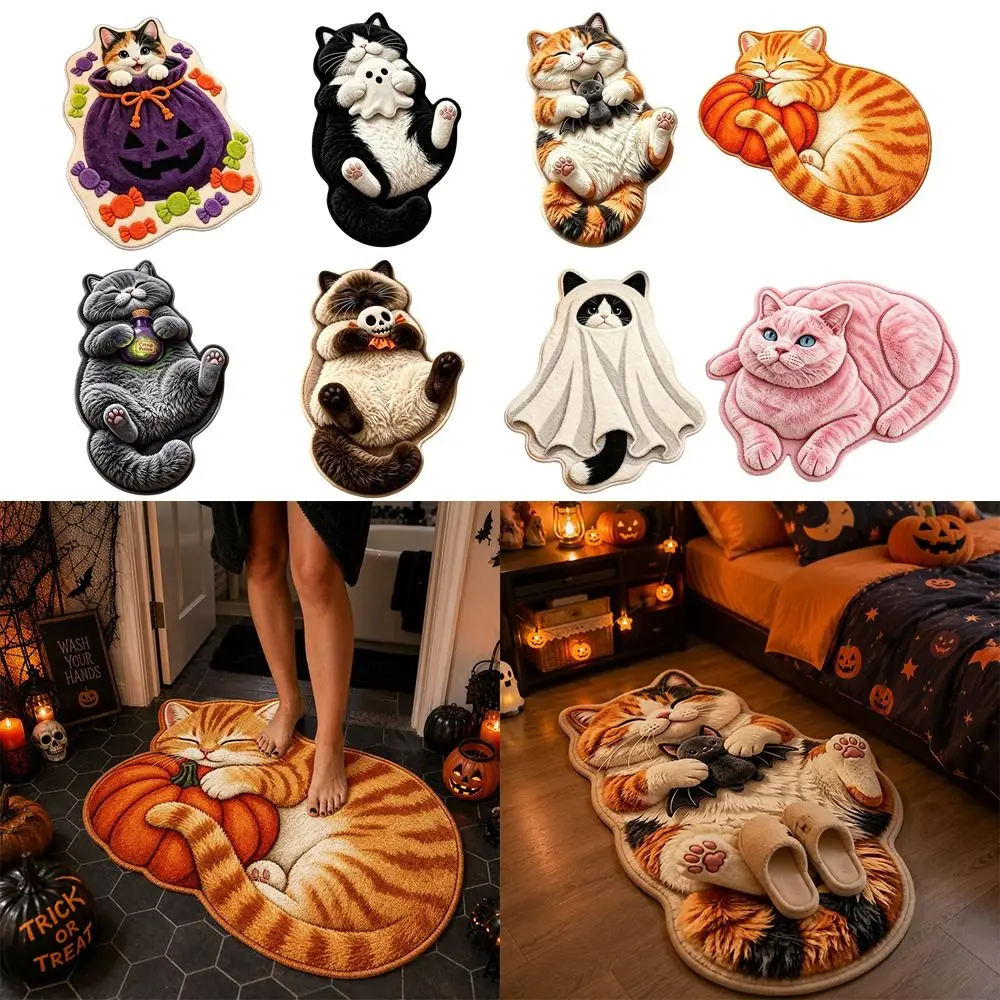 Special-shaped Cat Shaped Floor Mat Soft Surface Non Slip Backing Cat Shaped Rug Cat Pattern Absorbent Bathroom Floor Mat