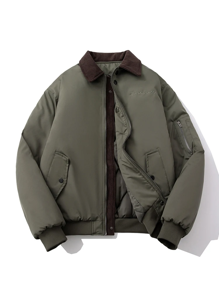 

American Retro Workwear Pilot Jaet Cotton Coat Men Autumn Winter Loose Thiened Baseball Cotton Clothes Collar Cotton Coat