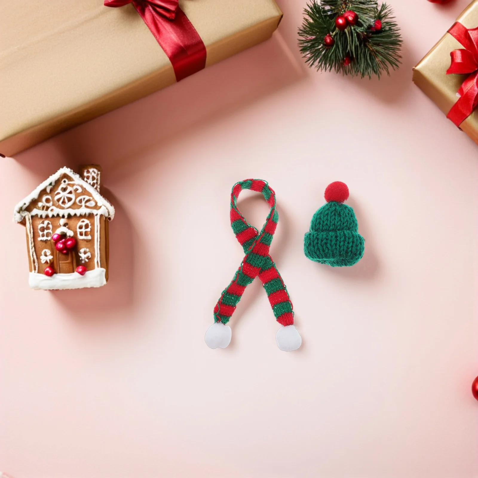 20Pcs Mini Christmas Knitting Hats and Scarves Christmas Mini Knit Hat Craft Supplies Xmas Decoration Set Santa Knit Hat