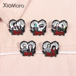 Halloween Horror Movie Enamel Pins Ghost Zombie Couple Heart Metal Brooches Lapel Badge Valentine's Day Jewelry Gift For Friends