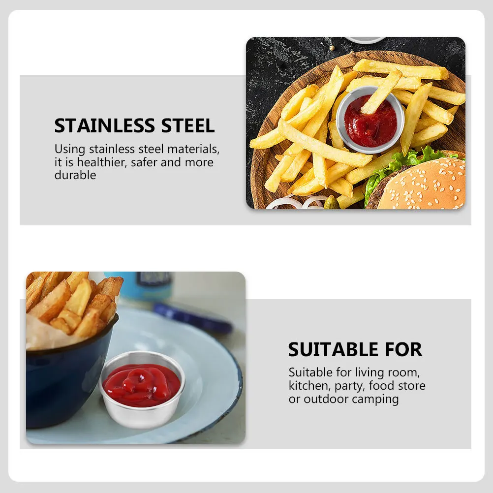 

5pcs Stainless Steel Sauce Cup Kitchen Seasoning Holder For Condiments Tomato Sauce Mustard Salad Dressing Camping Picnic