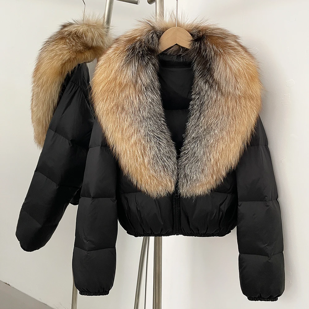 الأبيض بطة أسفل معطف المرأة 2025 الشتاء الطبيعي الراكون معطف الفرو الإناث قصيرة سترة منفوخة جديد الفراء الحقيقي سترة سميكة سترة فضفاضة #5