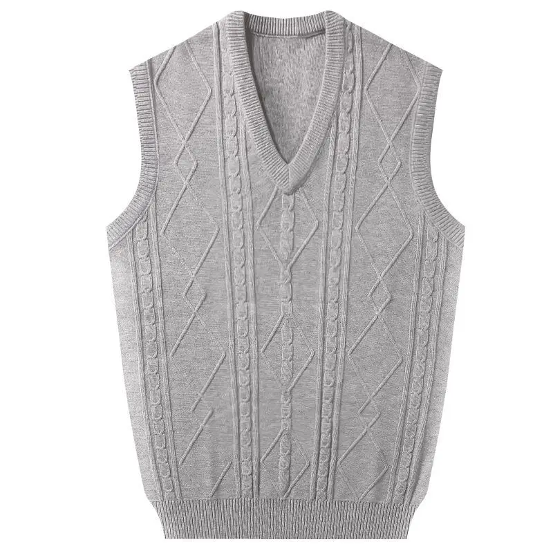 

Wholesale Bulk Men's Premium Thick Knit Vests for Middle Aged, Winter Autumn Solid Color Warm Sweater Vests