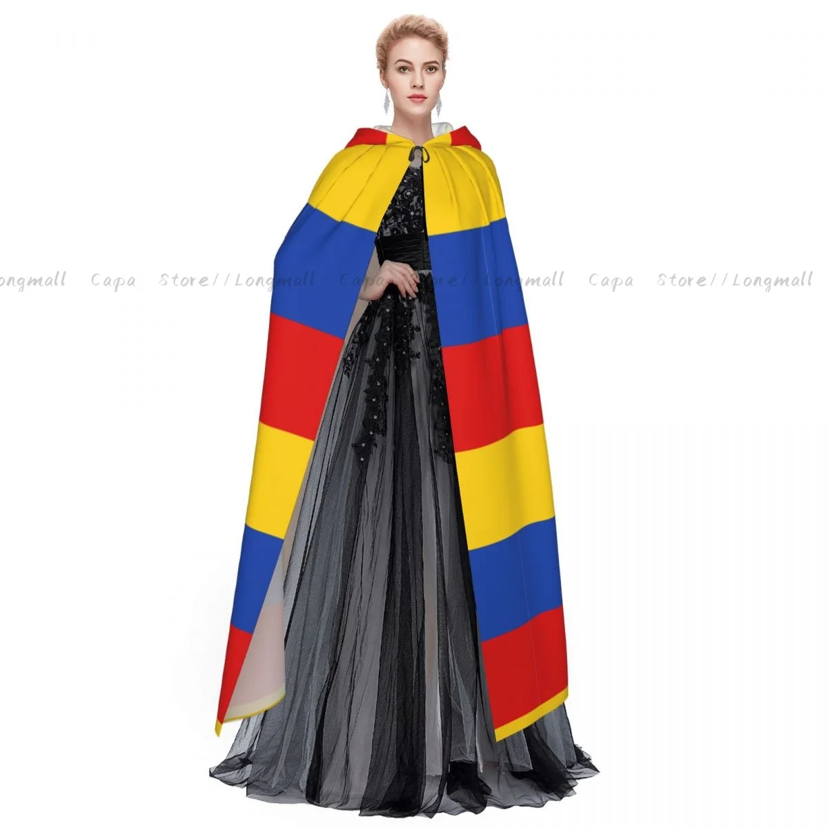 Venezuelan Flag Hooded Cloak Coat Halloween Cosplay Costume Vampire Devil Wizard Cape Gown Party