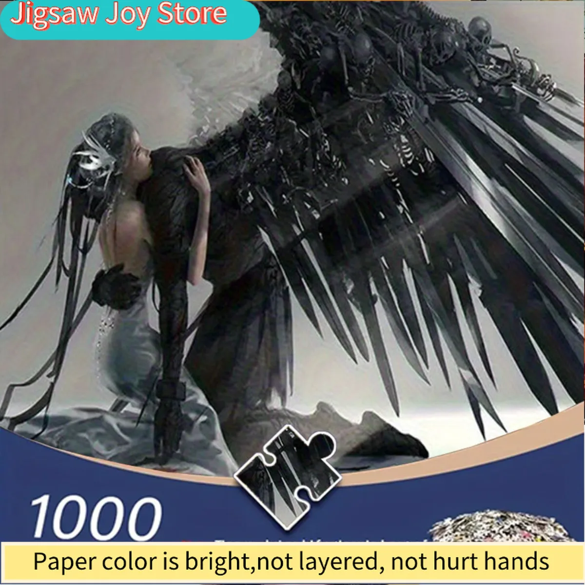 

Головоломка «Готический ангел против демона» (1000 элементов) — тематика дарк-фэнтези, черно-белая, сложная игра-конструктор для взрослых, улучшает зрительно-моторную координацию.