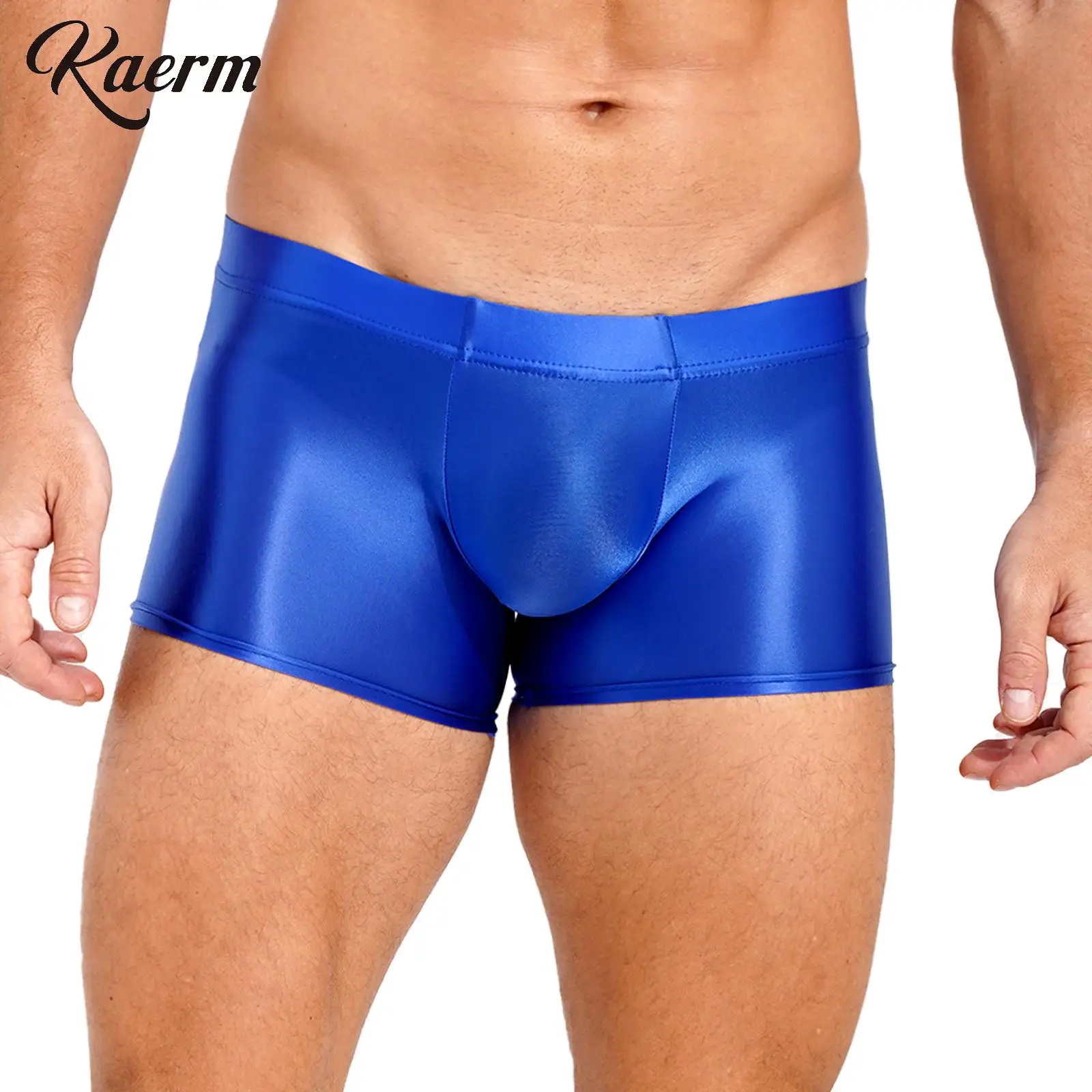 

Mens High Quality Glossy Low Rise Boxer Briefs Underwear Solid Color Underpants for Pool Party Beach Volleyball Shorts Beachwear