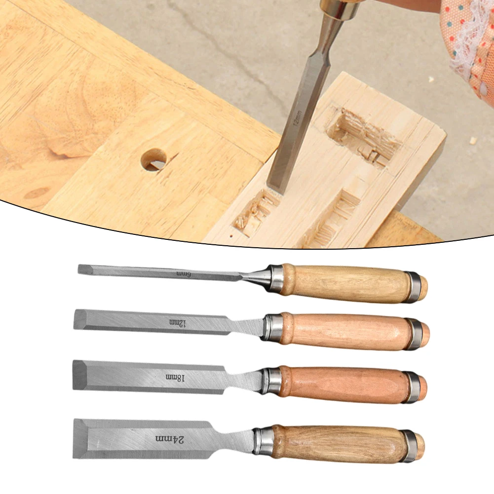 4Pcs Wood Chisel Set Round Curved Hollow Carbon Steel Semicircular Edge 6-24mm For Woodworking With Ergonomic Wood Carving Tools