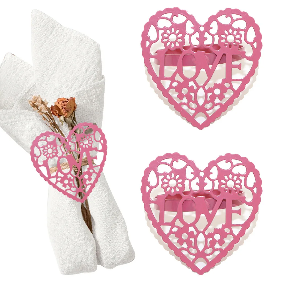 Romantic Heart Napkin Ring Babi Pink Napkin Holder for Bridal Shower Valentine Wedding Christmas Table Decoration, 3 Pcs, 5Pcs