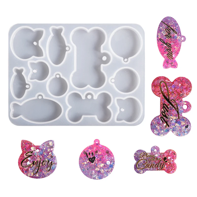 

Cute Dog Tag Silicone Mold Round Shaped Epoxy Resin Mold DIY Keychain Accessories Crystal Dog Bone Pendant Jewelry Casting Tools