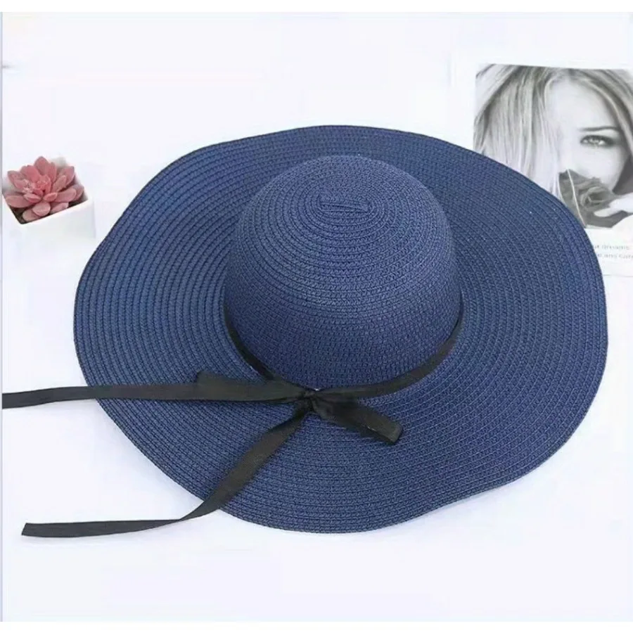 Summer Sunscreen Straw Big Brim Bow Ribbon Hat Solid Handmade Fisherman Hat Creative Dress Up Travel Beach Women Men Bucket Hat