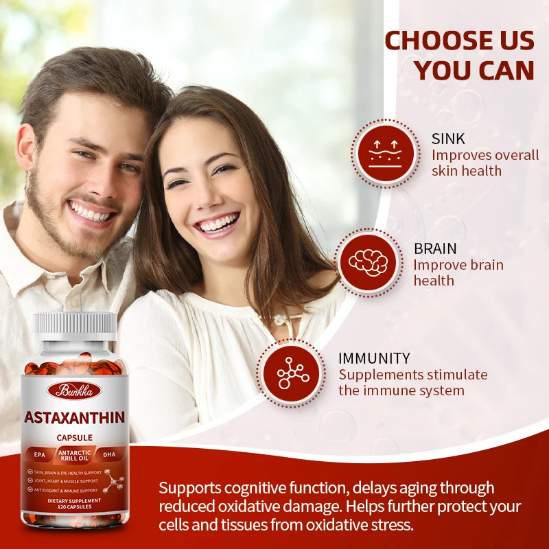 BUNKKA Astaxanthin Capsules with Fish Oil EPA DHA Eyes Heart Brain Skin Beauty Health Oxygen Free Radical Refresh Supplements