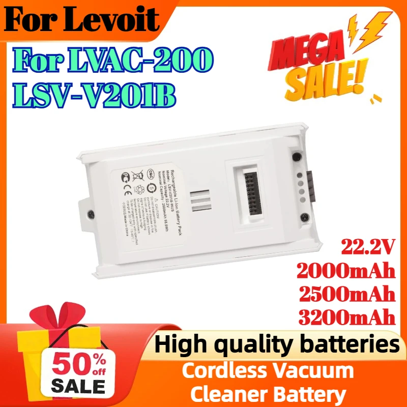 

22.2V 2000mAh 2500mAh 3200mAh Replacement Battery for Levoit LVAC-200 LSV-V201B Cordless Vacuum Cleaner Battery