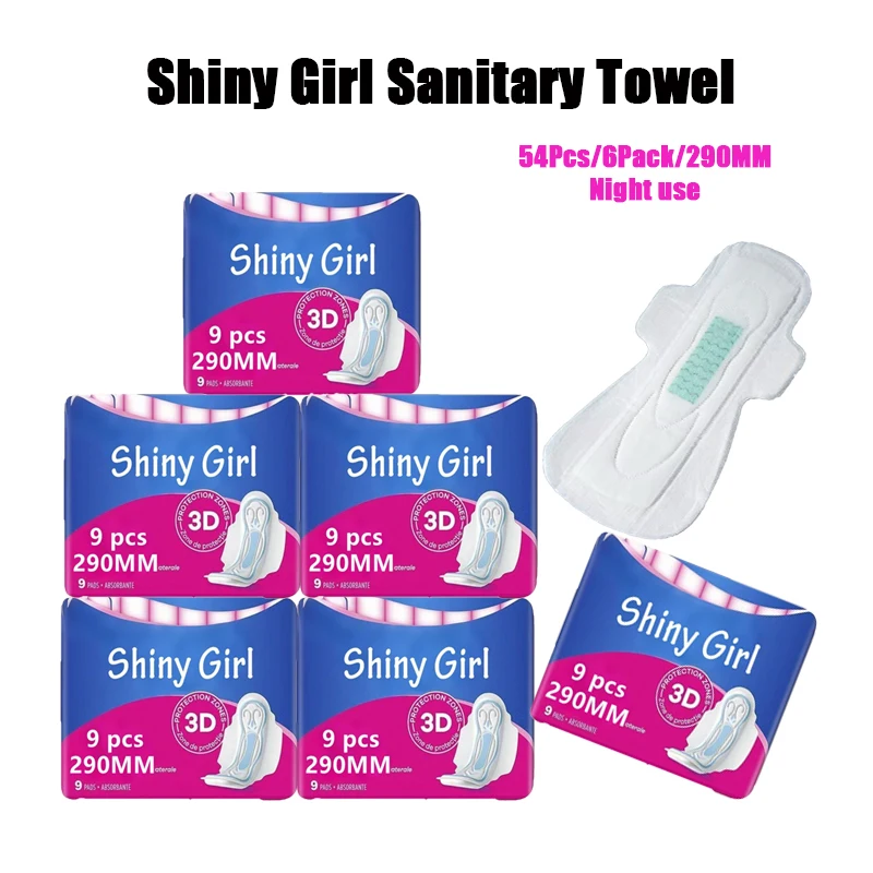 

6 упаковок = 54 шт. Женские менструальные гигиенические прокладки с анионным покрытием, защита от протеканий, дышащие, мягкие, из хлопка, с отрицательными ионами.