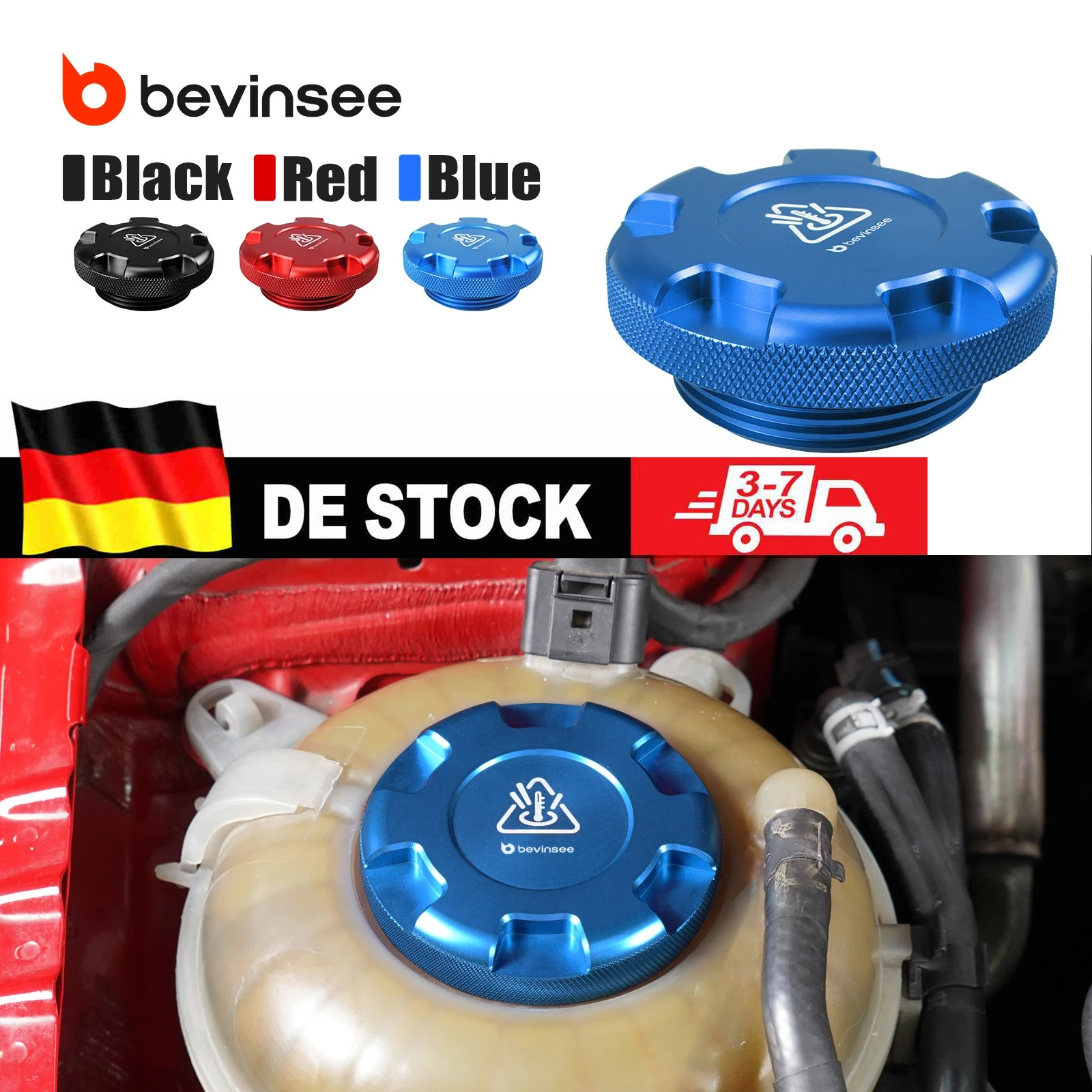 BEVINSEE Kühlmittel-Ausgleichsbehälter Kühlerdeckel für VW Golf 7/8/6 GTI R für Passat B8 für Audi S3 A3 8V für Skoda für SEAT Leon