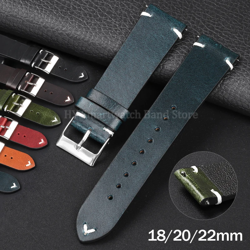 

18 мм, 20 мм, 22 мм, ретро, красный, коричневый кожаный ремешок для часов, сменный быстросъемный браслет, винтажный ремешок на запястье из телячьей кожи, ремешок для часов