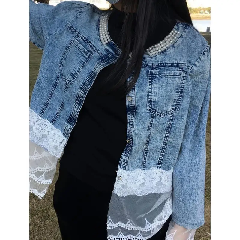 Джинсовая куртка Ele из бисера, модный воротник ort Sve, молодежный Sle, осенний сезон, специальный широкий крой, китайское происхождение
