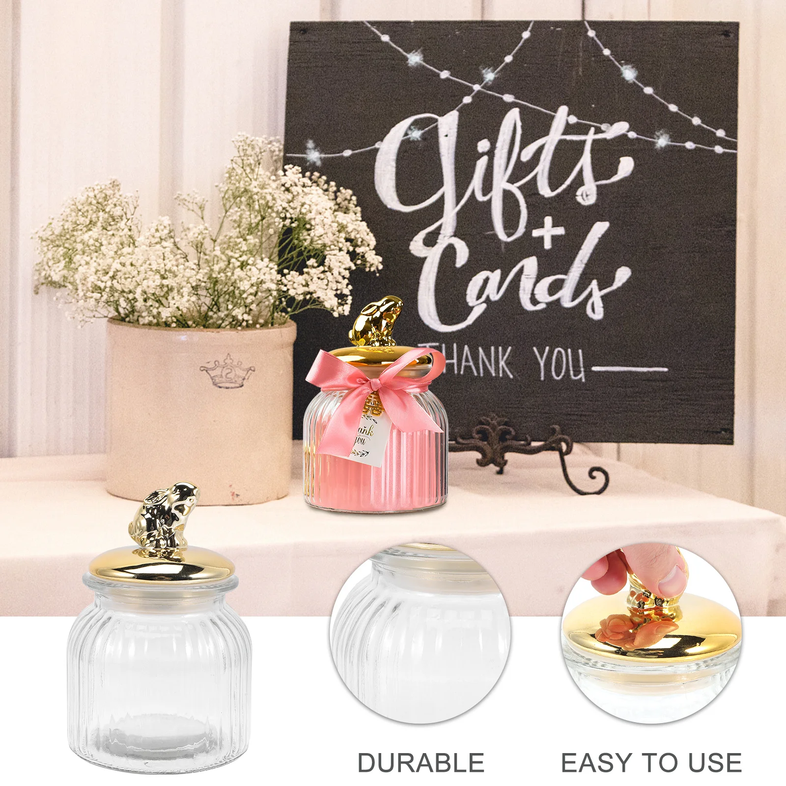 

Bunny Ear Glass Jar Portable Airtight Storage Container Decorative Glass Canister Candy Cookie Snack Holder Kitchen